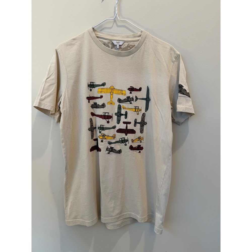 Cotton Traders Mens Vintage Biplane Graphic T-Shirt Light Stone Beige Size M